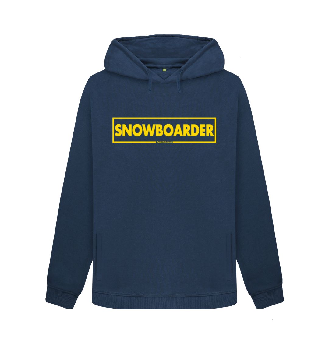 Navy Blue Women's Snowboarder Censor Bar Organic Pullover Hoodie - Yellow Outline