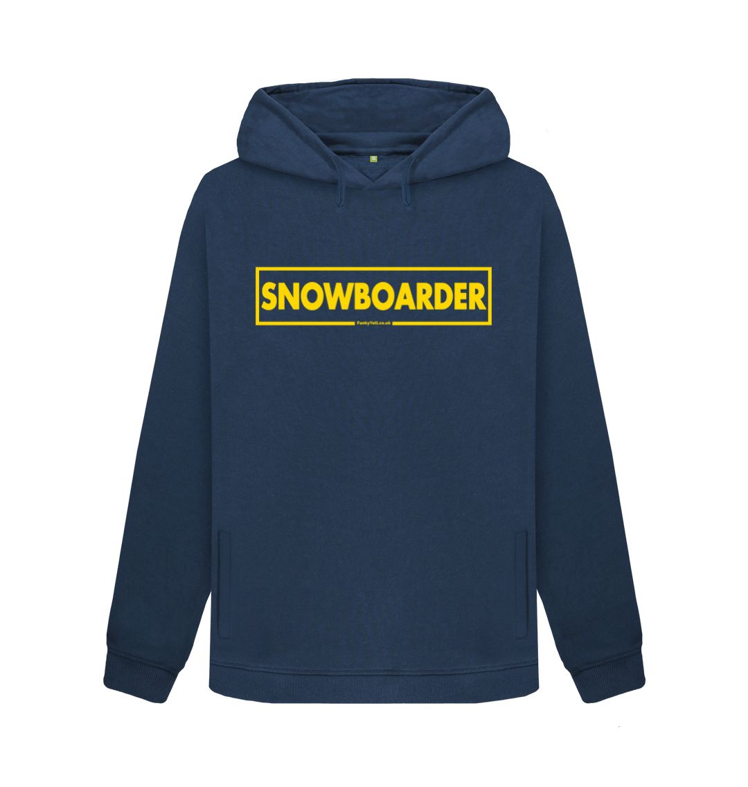 Navy Blue Women's Snowboarder Censor Bar Organic Pullover Hoodie - Yellow Outline
