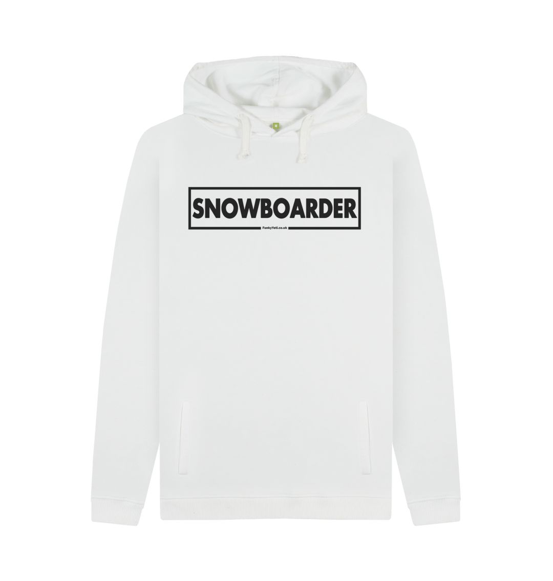 White Men's Snowboarder Censor Bar Organic Pullover Hoodie - Black Outline