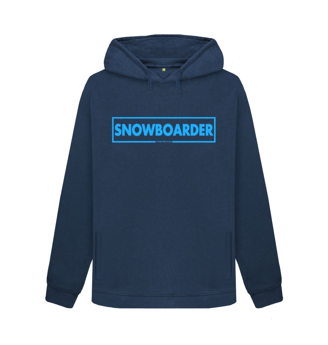Navy Blue Women's Snowboarder Censor Bar Organic Pullover Hoodie - Blue Outline