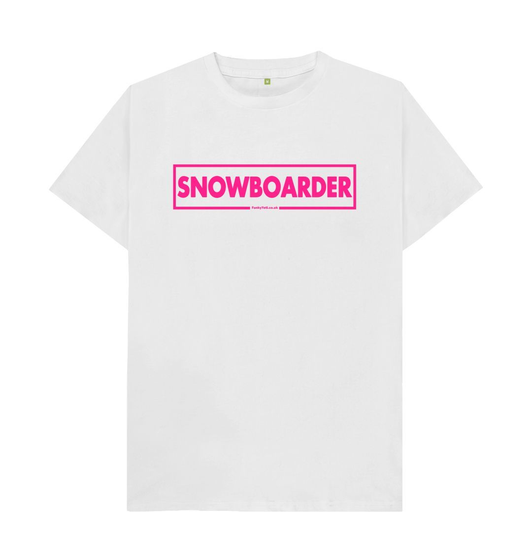 White Men's Snowboarder Censor Bar Organic Tee - Pink Outine
