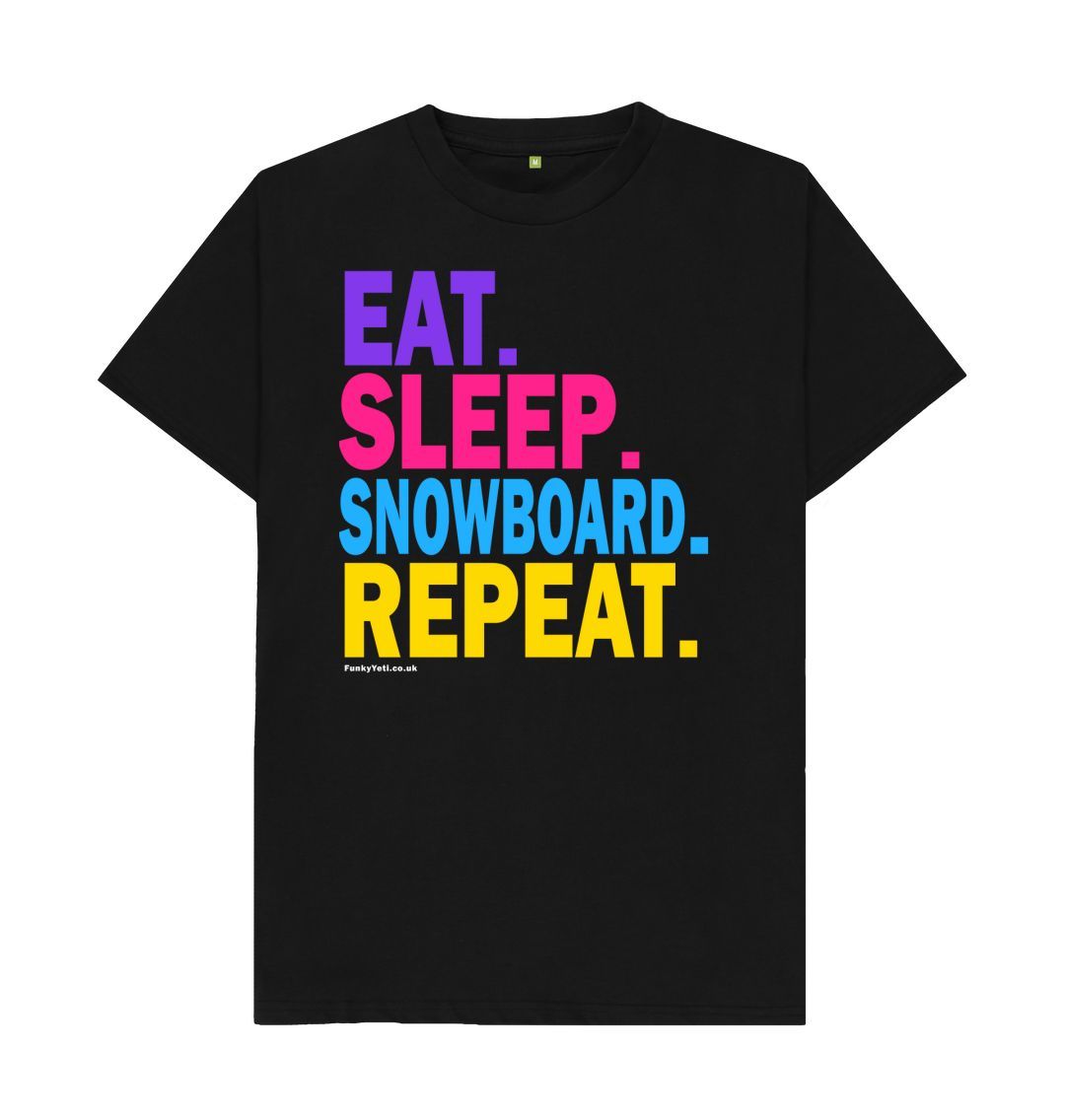 Black Men's Eat Sleep Snowboard Repeat Organic Tee - 2024