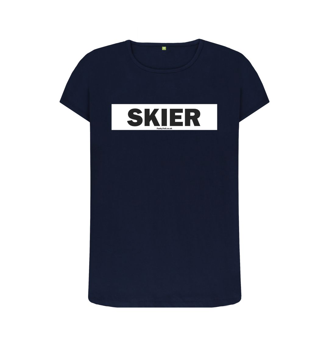 Navy Blue Women's Skier Censor Bar Organic Tee - Black