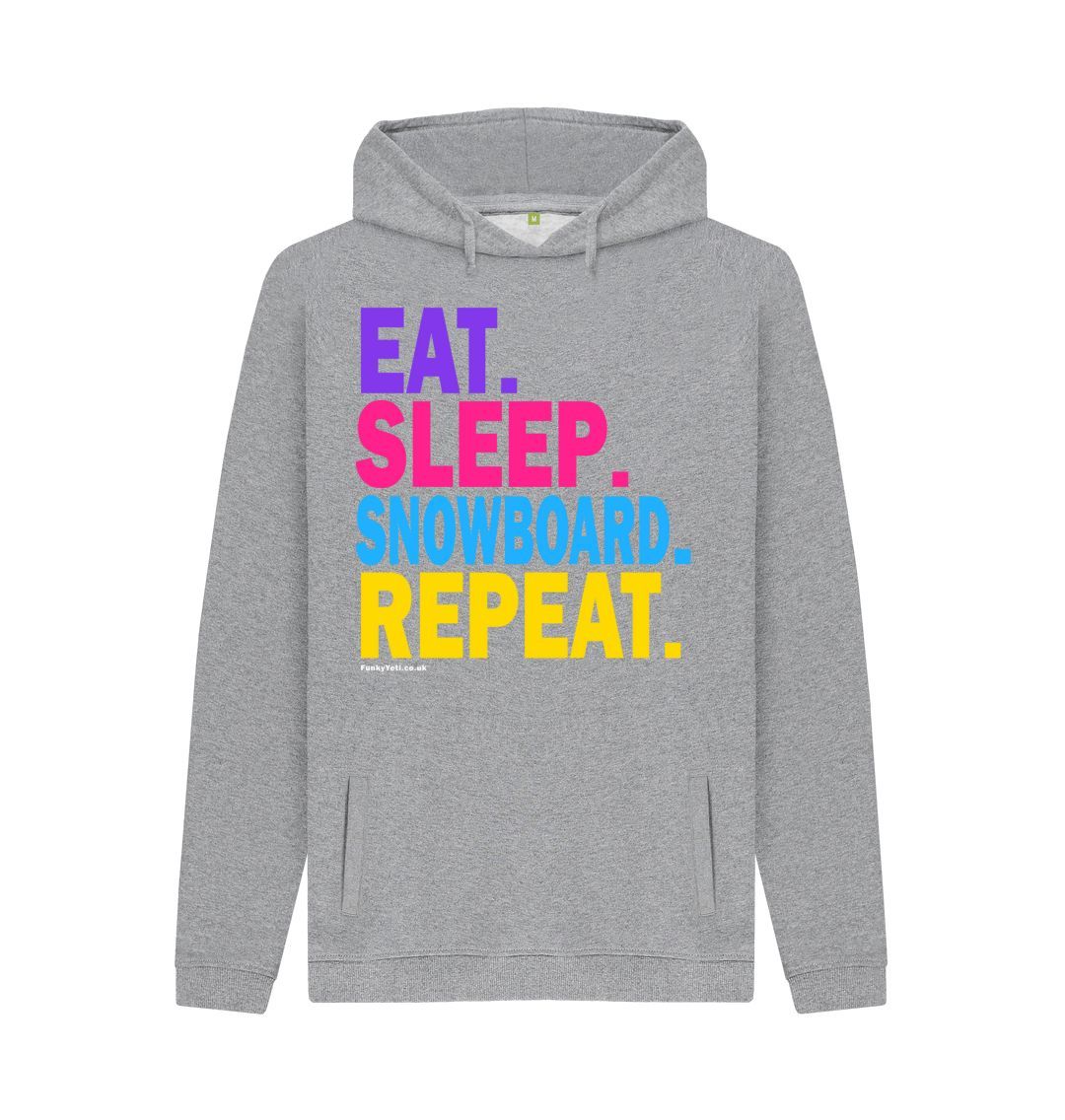 Light Heather Men's Eat Sleep Snowboard Repeat Organic Pullover Hoodie - 2024