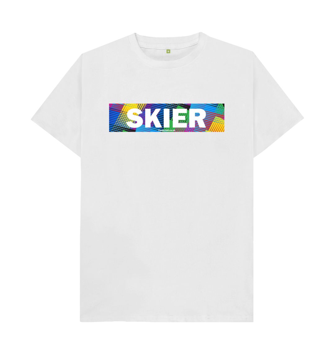 White Men's Skier Censor Bar Organic Tee - Retro Geo