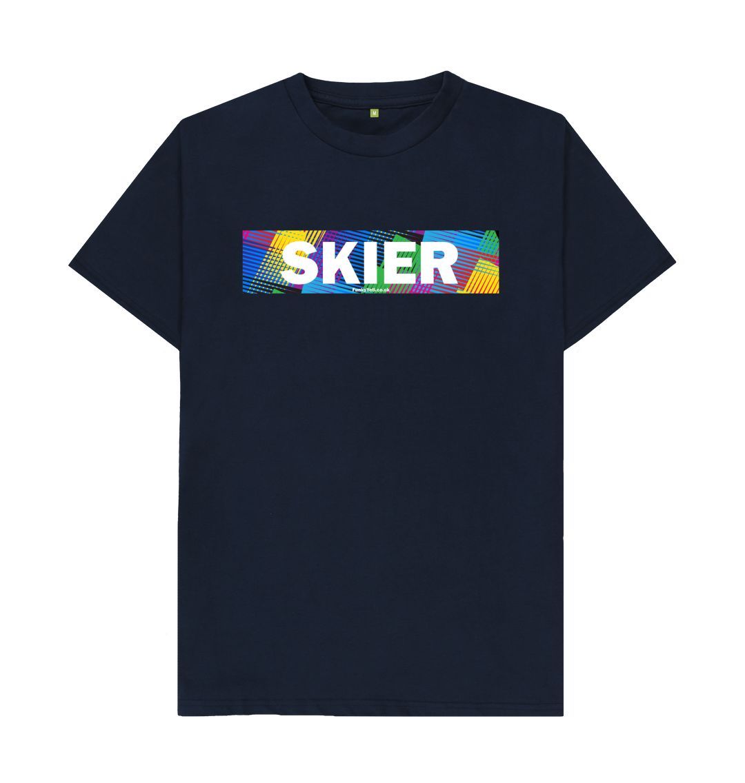 Navy Blue Men's Skier Censor Bar Organic Tee - Retro Geo