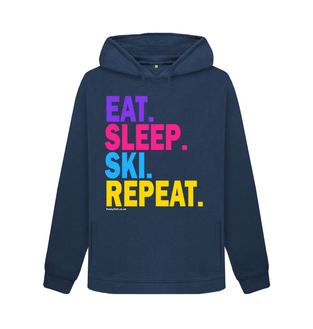 Navy Blue Women's Eat Sleep Ski Repeat Organic Pullover Hoodie - 2024