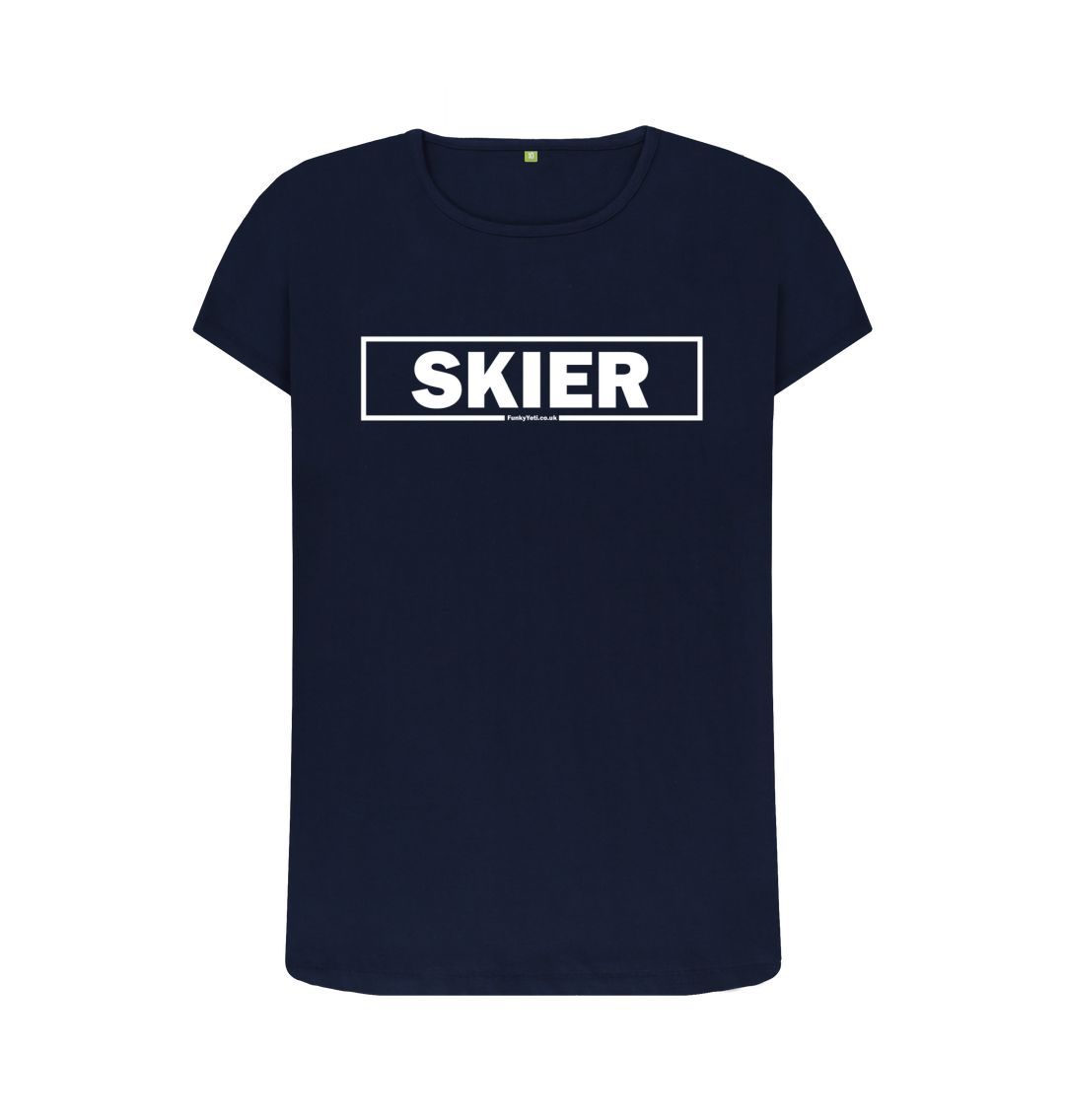 Navy Blue Women's Skier Censor Bar Organic Tee - White Outline