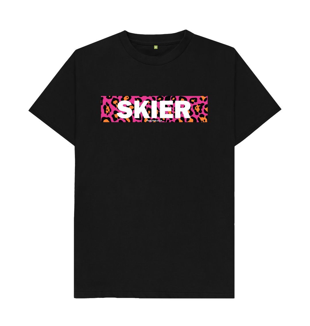 Black Men's Skier Censor Bar Organic Tee - Pink Leopard