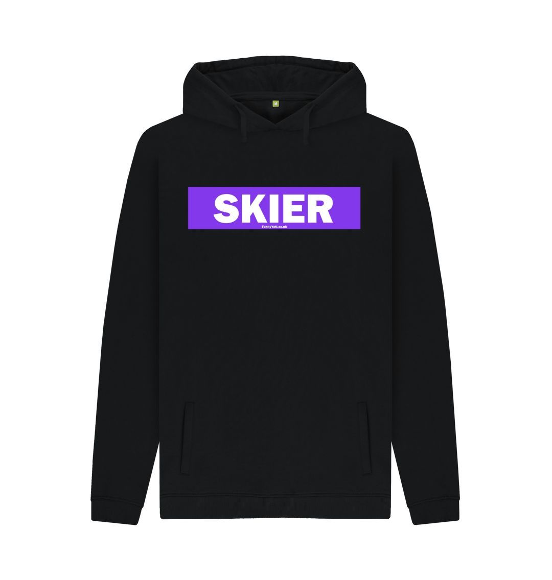 Black Men's Skier Censor Bar Organic Pullover Hoodie - Purple