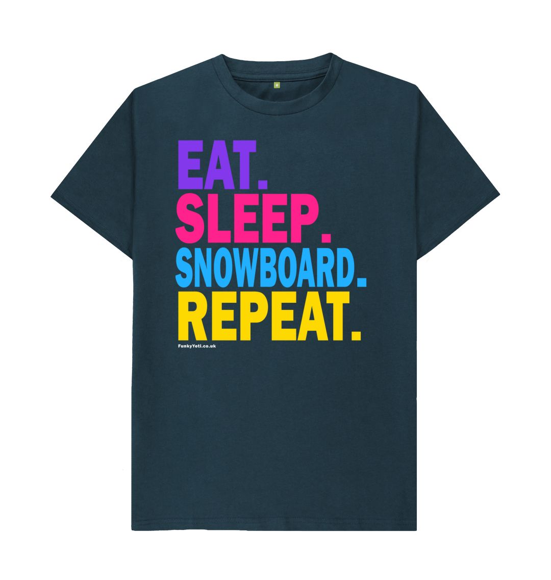 Denim Blue Men's Eat Sleep Snowboard Repeat Organic Tee - 2024
