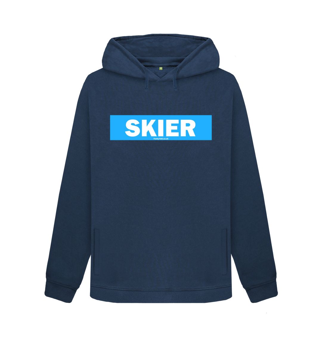 Navy Blue Women's Skier Censor Bar Organic Pullover Hoodie - blue