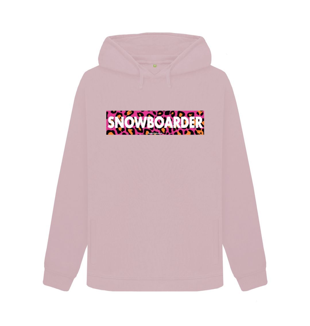 Mauve Women's Snowboarder Censor Bar Organic Pullover Hoodie - Pink Leopard