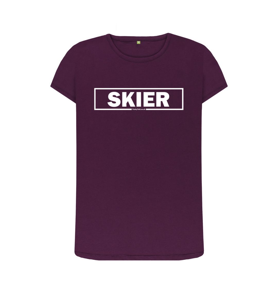 Purple Women's Skier Censor Bar Organic Tee - White Outline
