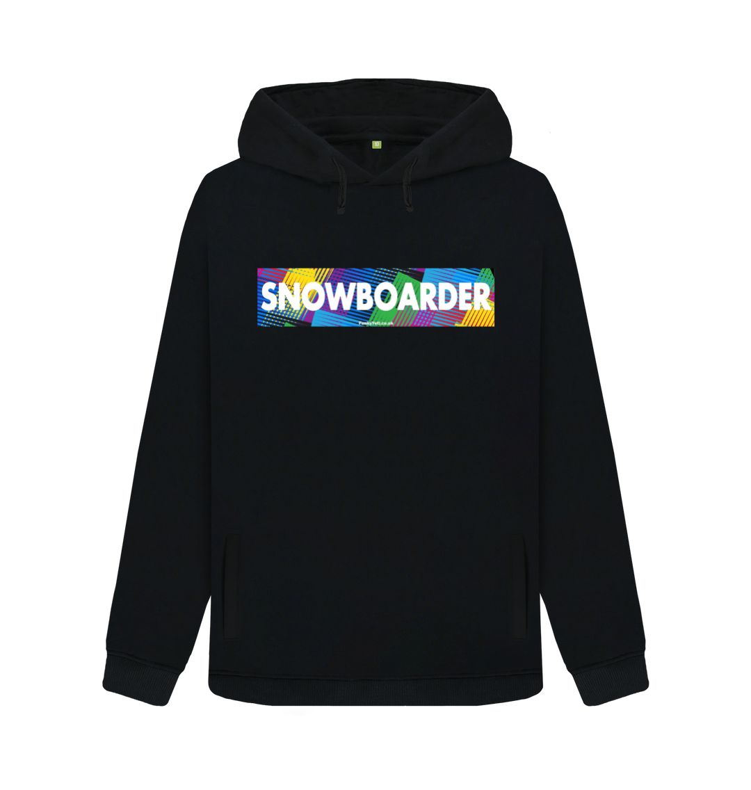 Black Women's Snowboarder Censor Bar Organic Pullover Hoodie - Retro Geo