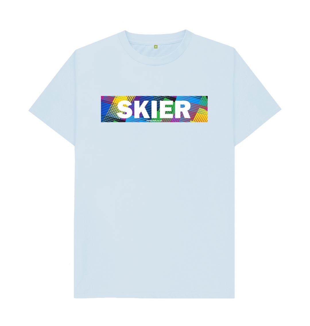 Sky Blue Men's Skier Censor Bar Organic Tee - Retro Geo