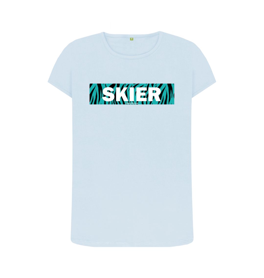 Sky Blue Women's Skier Censor Bar Organic Tee - Tiger Tealicious