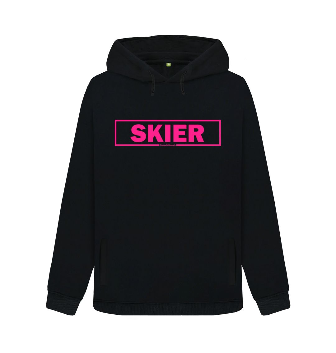 Black Women's Skier Censor Bar Organic Pullover Hoodie - pink outline