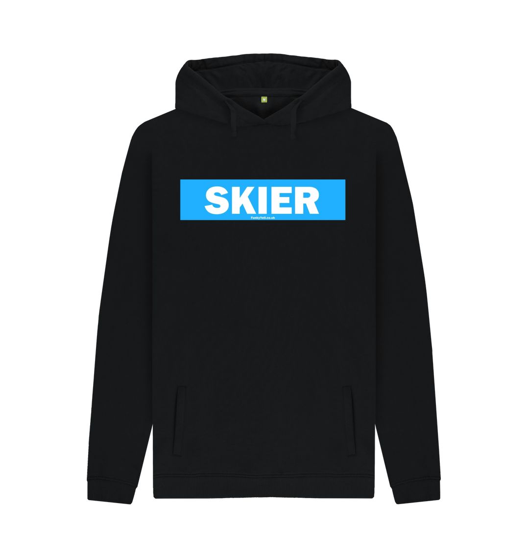 Black Men's Skier Censor Bar Organic Pullover Hoodie - Blue