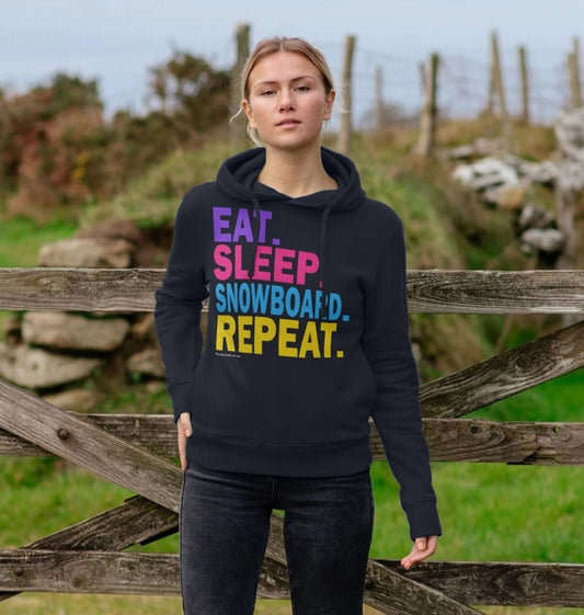 Women's Eat Sleep Snowboard Repeat Organic Pullover Hoodie