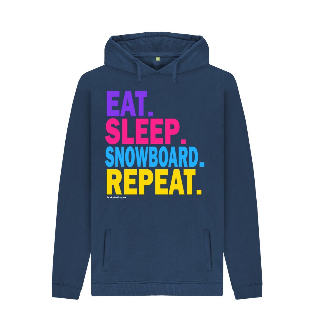 Navy Men's Eat Sleep Snowboard Repeat Organic Pullover Hoodie - 2024