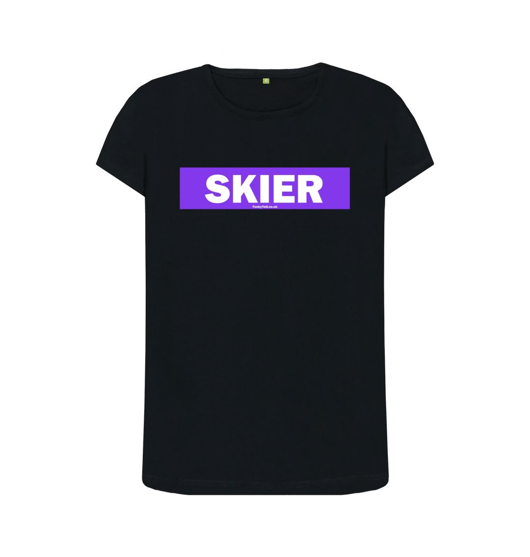 Black Women's Skier Censor Bar Organic Tee - Purple
