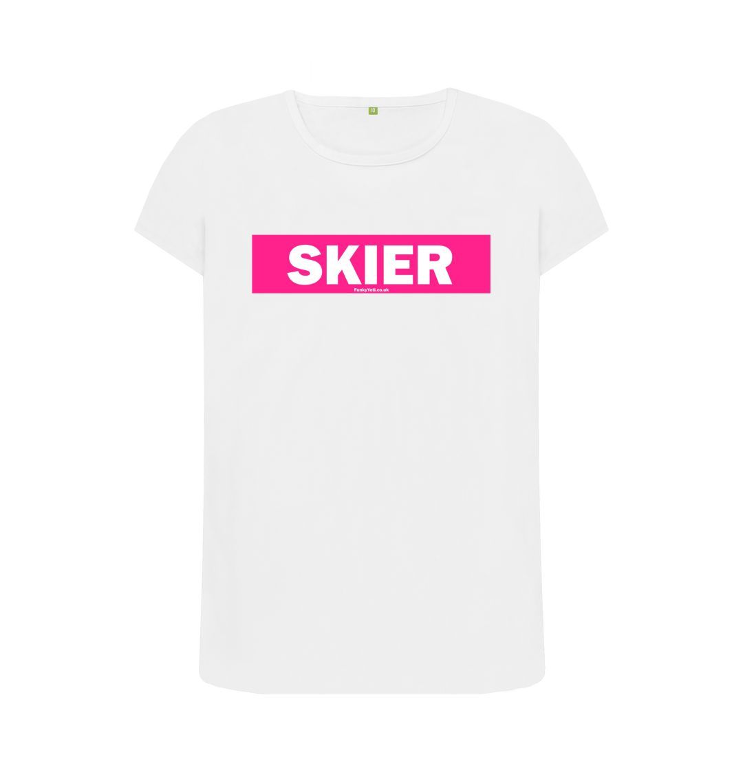 White Women's Skier Censor Bar Organic Tee - Pink
