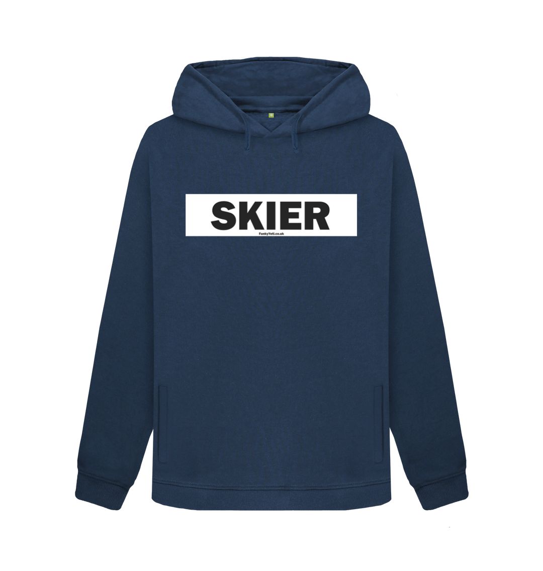 Navy Blue Women's Skier Censor Bar Organic Pullover Hoodie - Black
