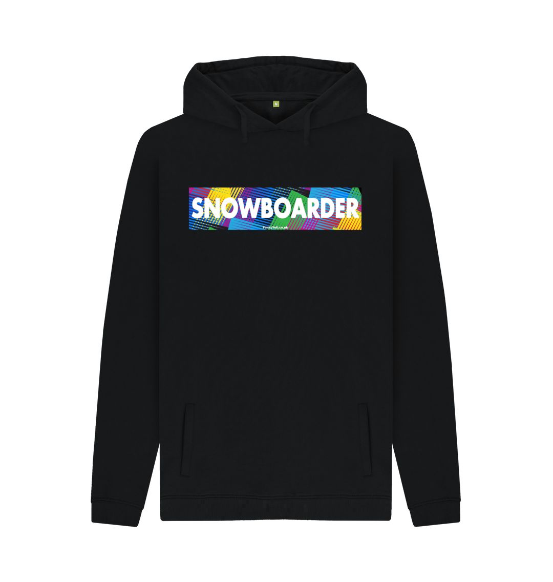 Black Men's Snowboarder Censor Bar Organic Pullover Hoodie - Retro Geo