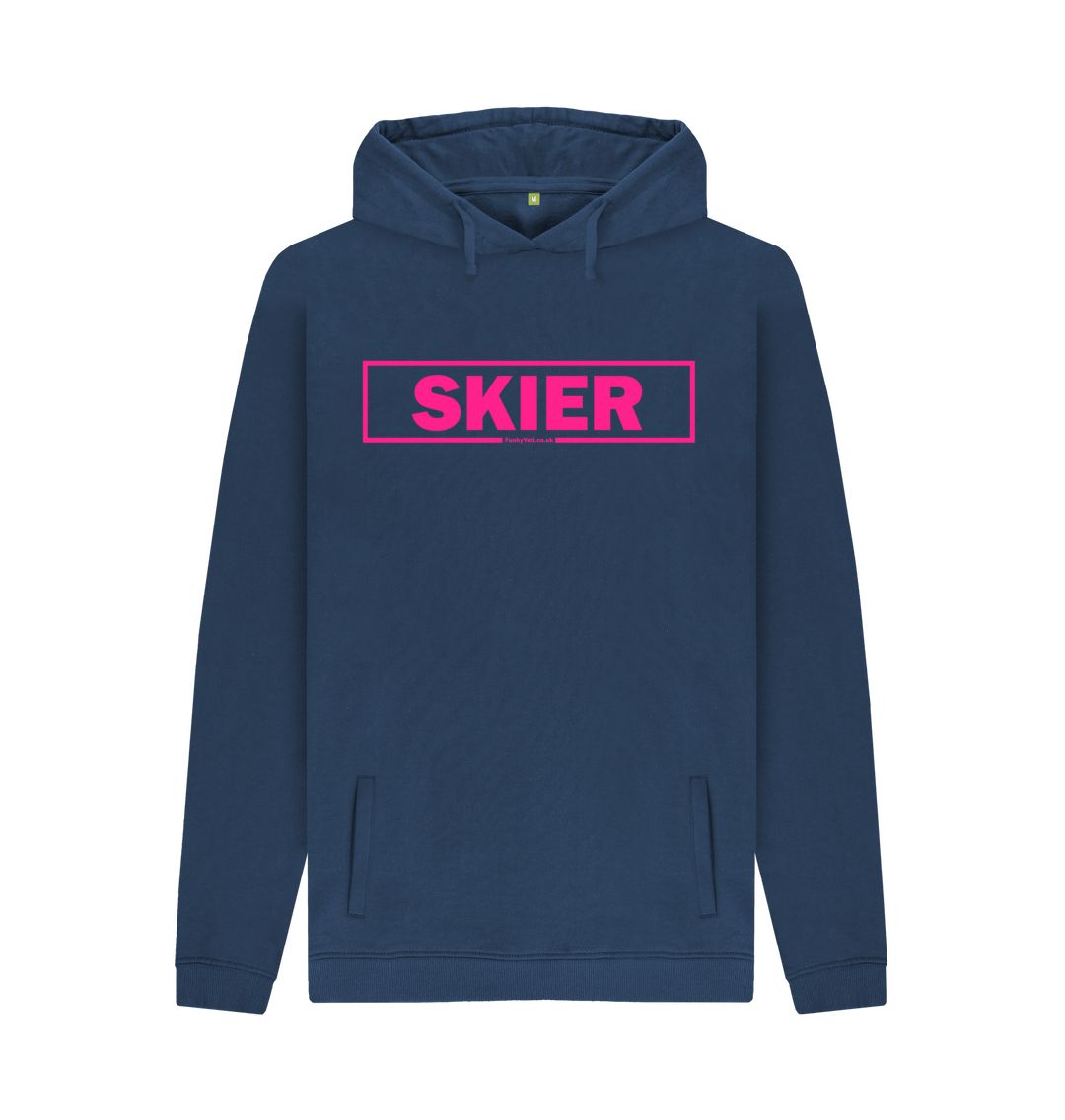 Navy Men's Skier Censor Bar Organic Pullover Hoodie - pink outline