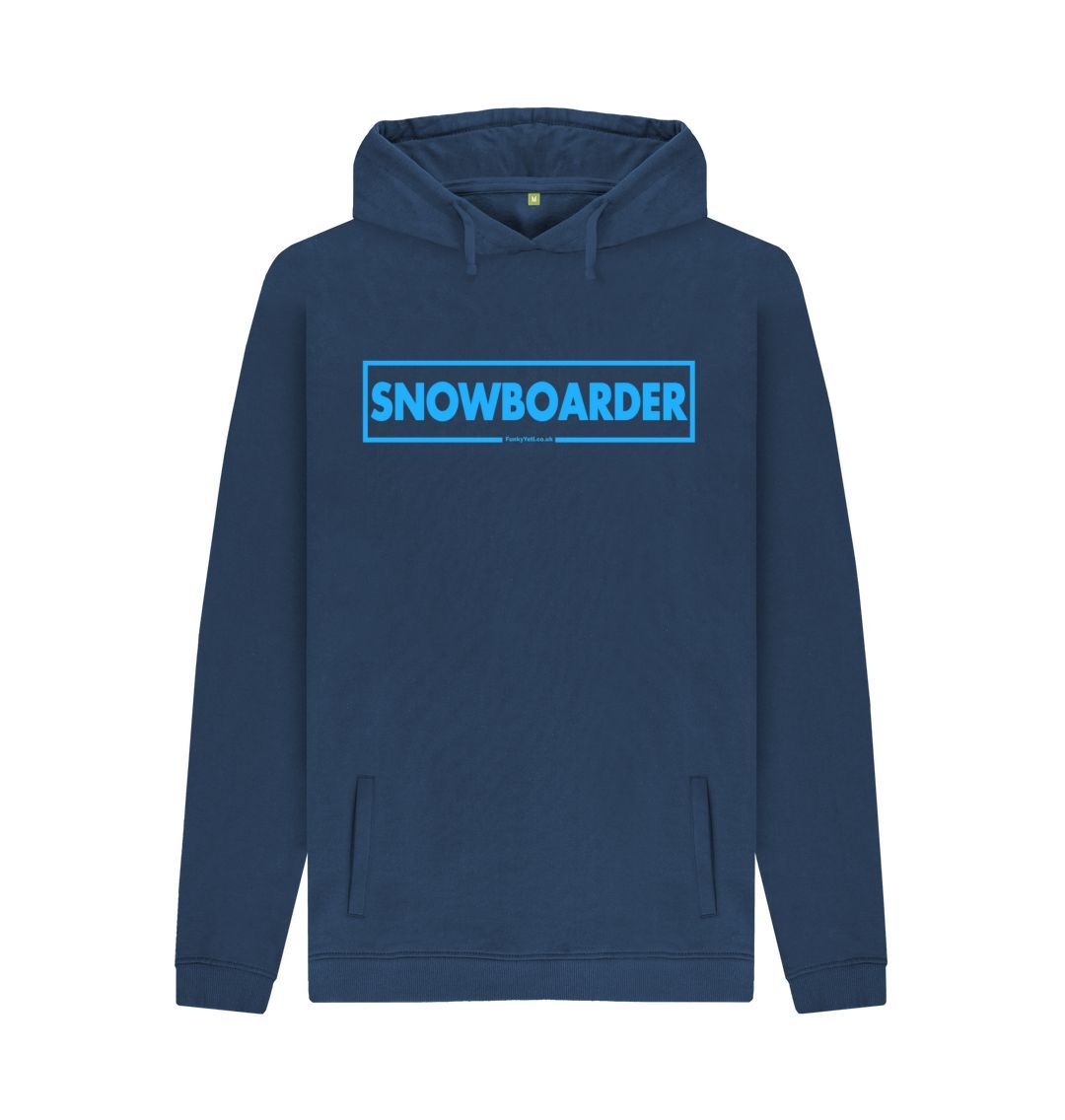 Navy Men's Snowboarder Censor Bar Organic Pullover Hoodie - Blue Outline