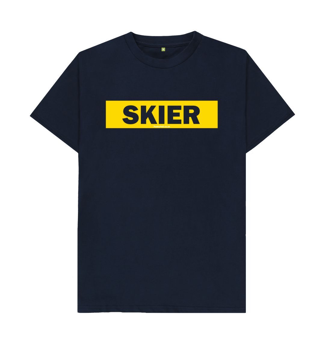 Navy Blue Men's Skier Censor Bar Organic Tee - Yellow