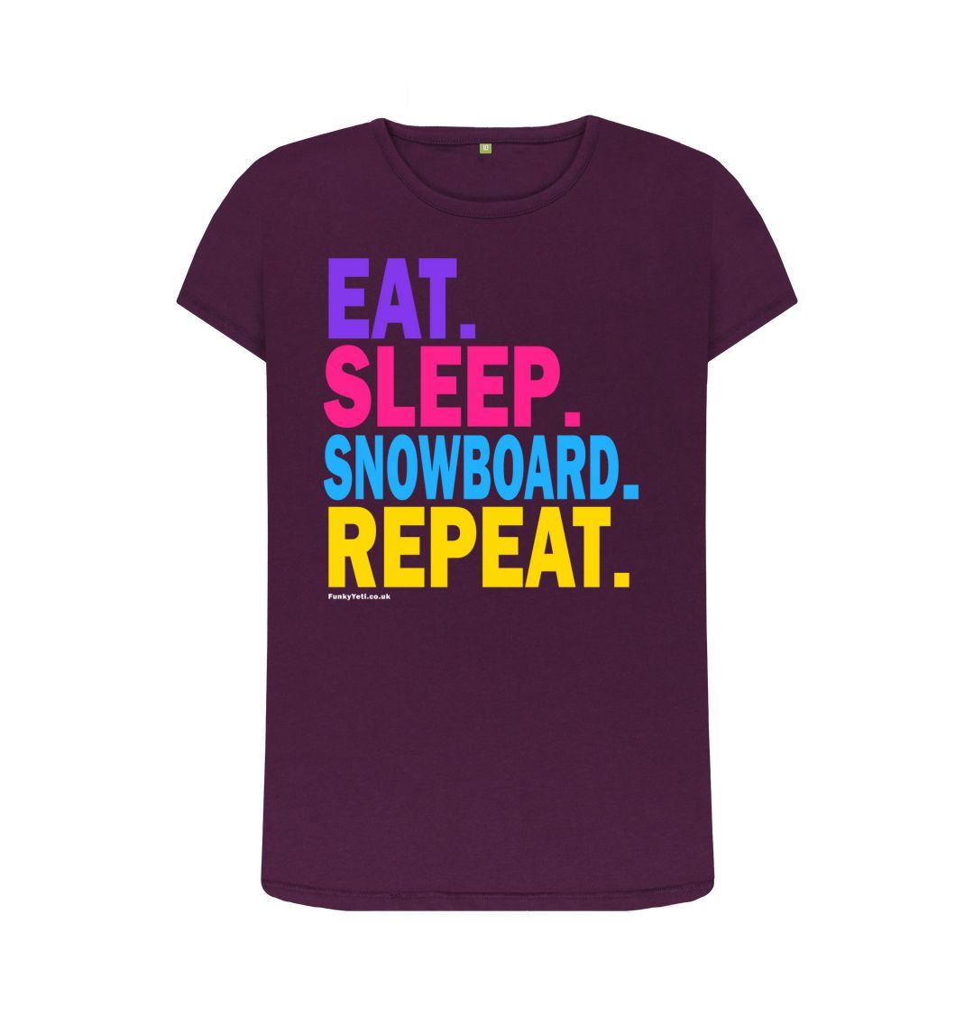 Purple Women's Eat Sleep Snowboard Repeat Organic Tee - 2024
