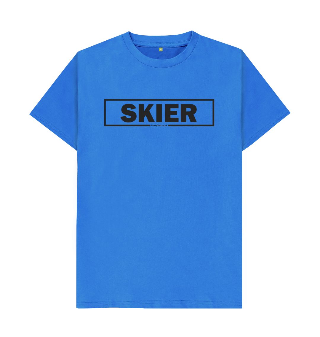 Bright Blue Men's Skier Censor Bar Organic Tee - Black Outline