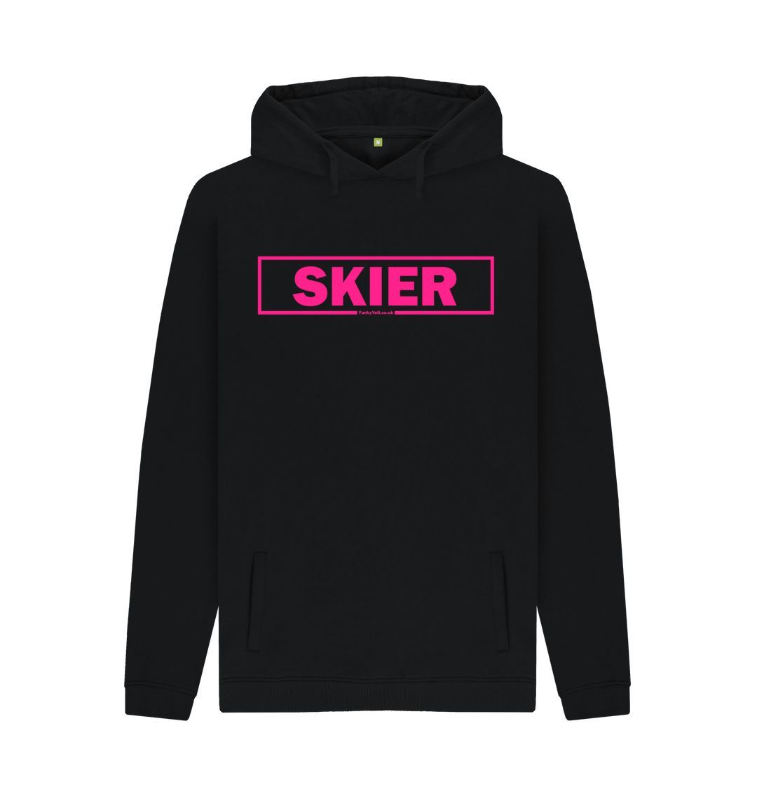 Black Men's Skier Censor Bar Organic Pullover Hoodie - pink outline