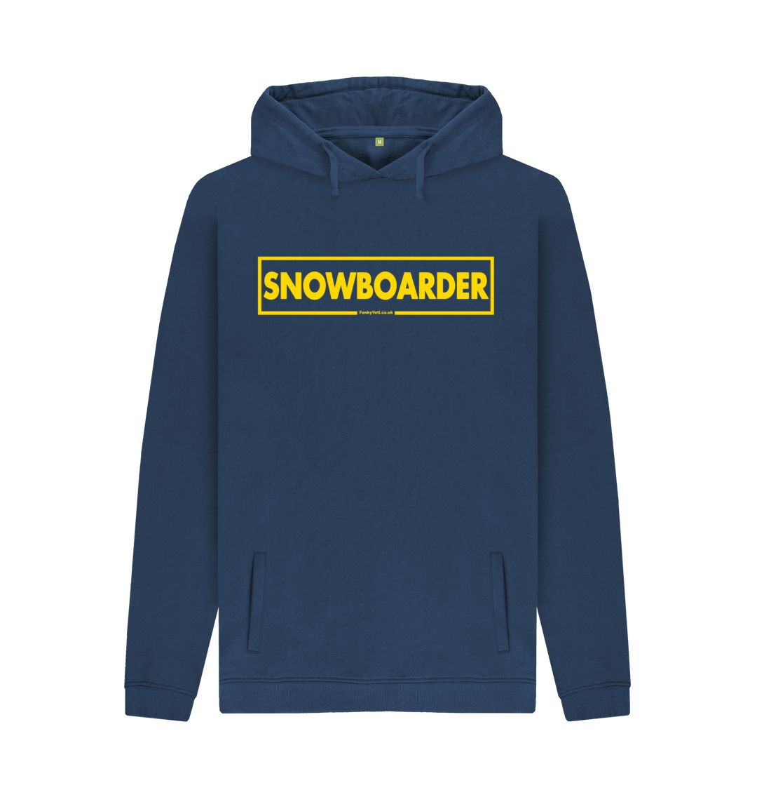 Navy Men's Snowboarder Censor Bar Organic Pullover Hoodie - Yellow Outline