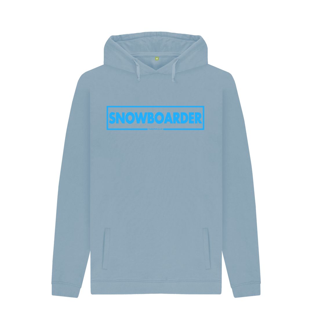 Stone Blue Men's Snowboarder Censor Bar Organic Pullover Hoodie - Blue Outline