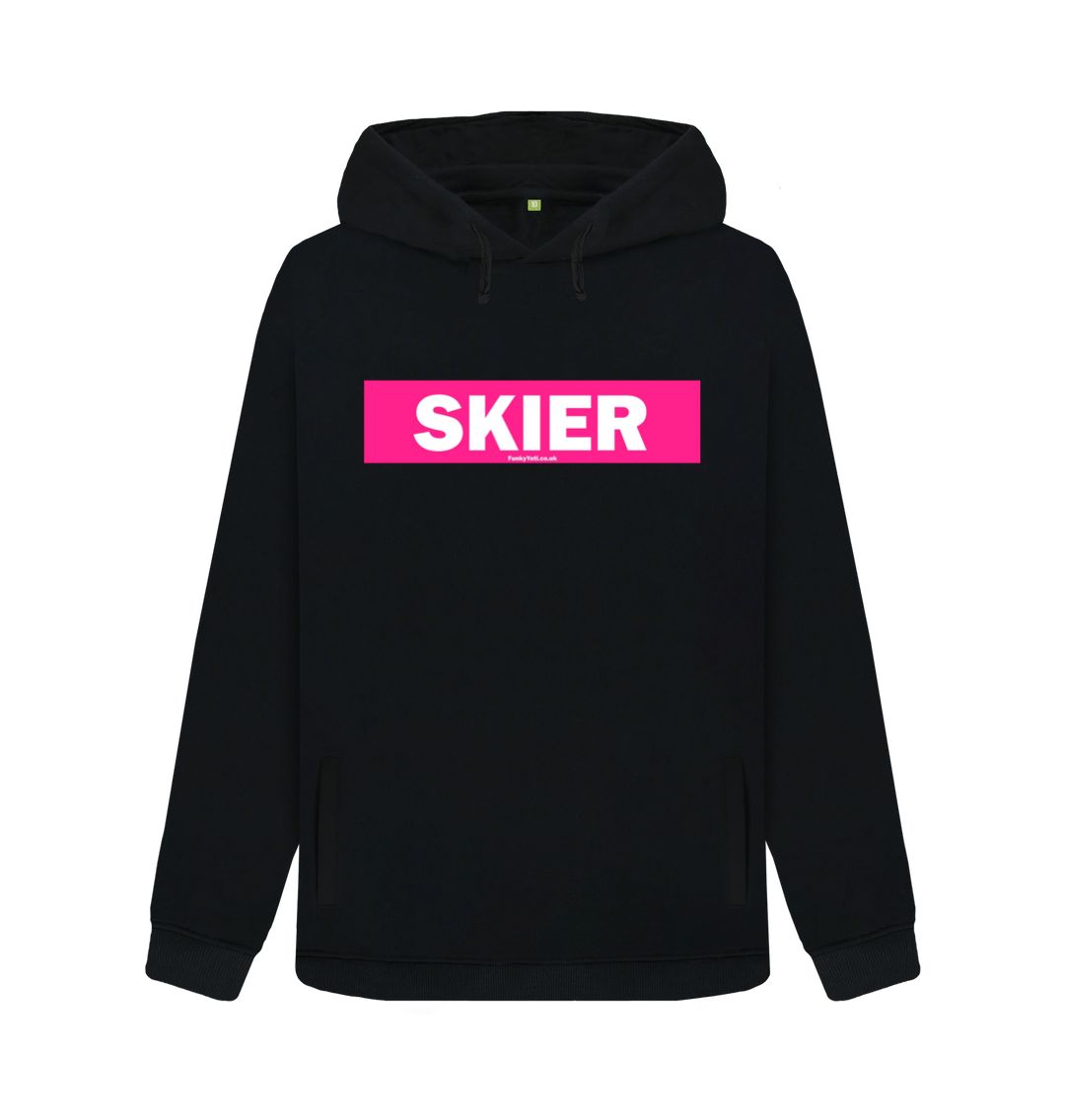 Black Women's Skier Censor Bar Organic Pullover Hoodie - pink