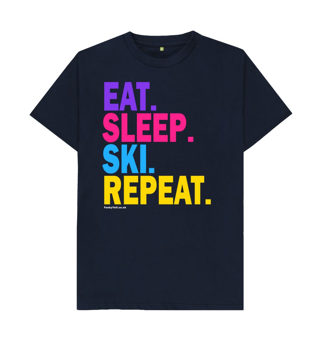 Navy Blue Men's Eat Sleep Ski Repeat Organic Tee - 2024