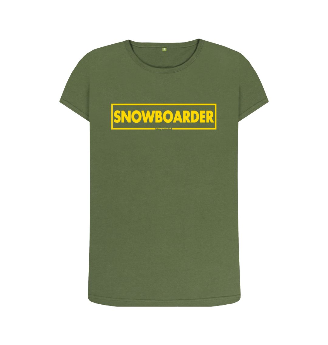 Khaki Women's Snowboarder Censor Bar Organic Tee - Yellow Outline