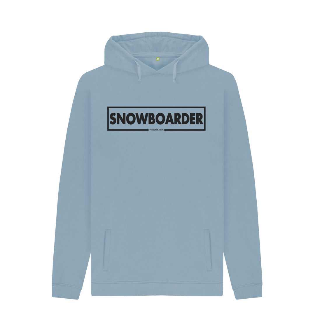 Stone Blue Men's Snowboarder Censor Bar Organic Pullover Hoodie - Black Outline