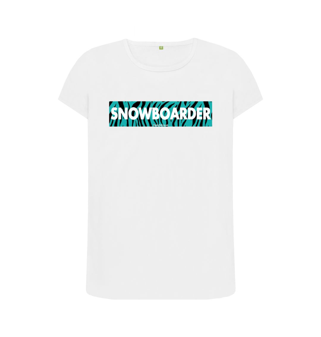 White Women's Snowboarder Censor Bar Organic Tee - Tiger Tealicious