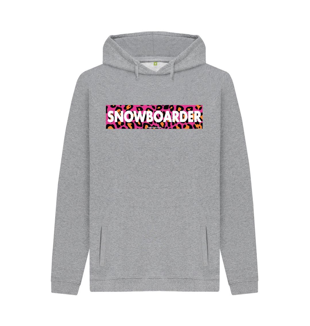 Light Heather Men's Snowboarder Censor Bar Organic Pullover Hoodie - Pink Leopard