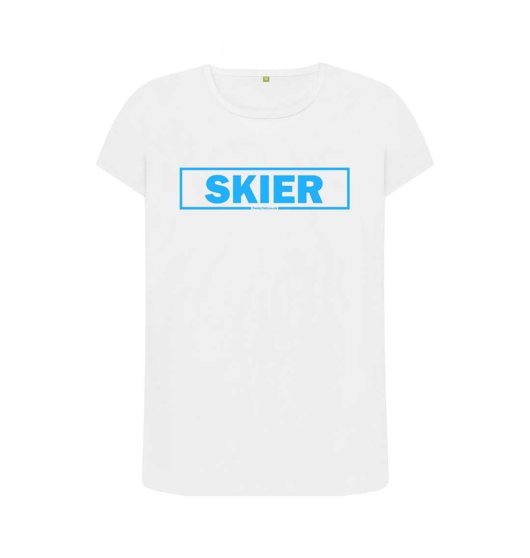 White Women's Skier Censor Bar Organic Tee - blue outline