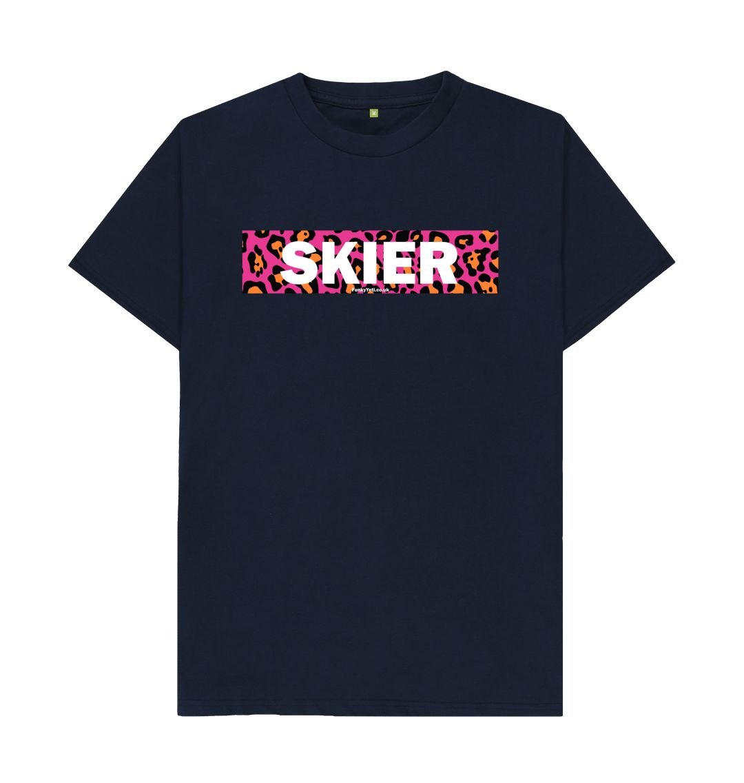 Navy Blue Men's Skier Censor Bar Organic Tee - Pink Leopard
