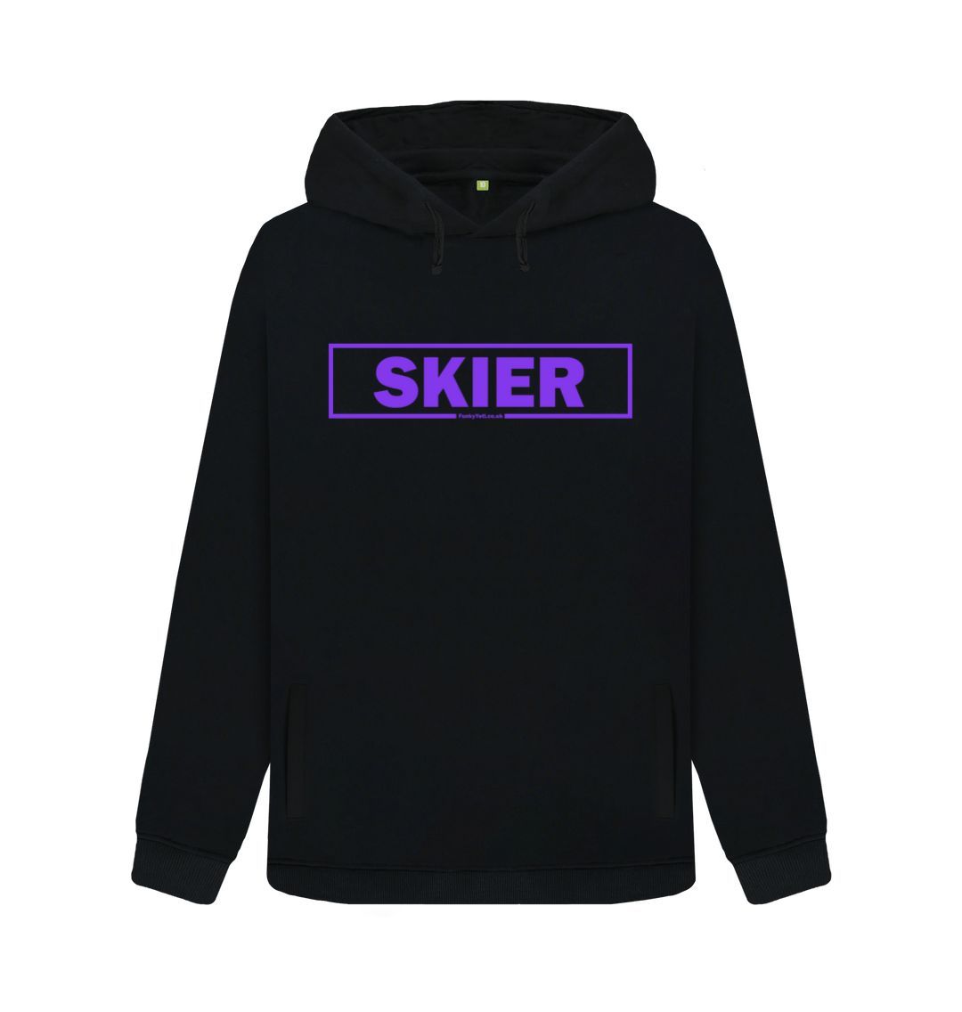 Black Women's Skier Censor Bar Organic Pullover Hoodie - purple outline