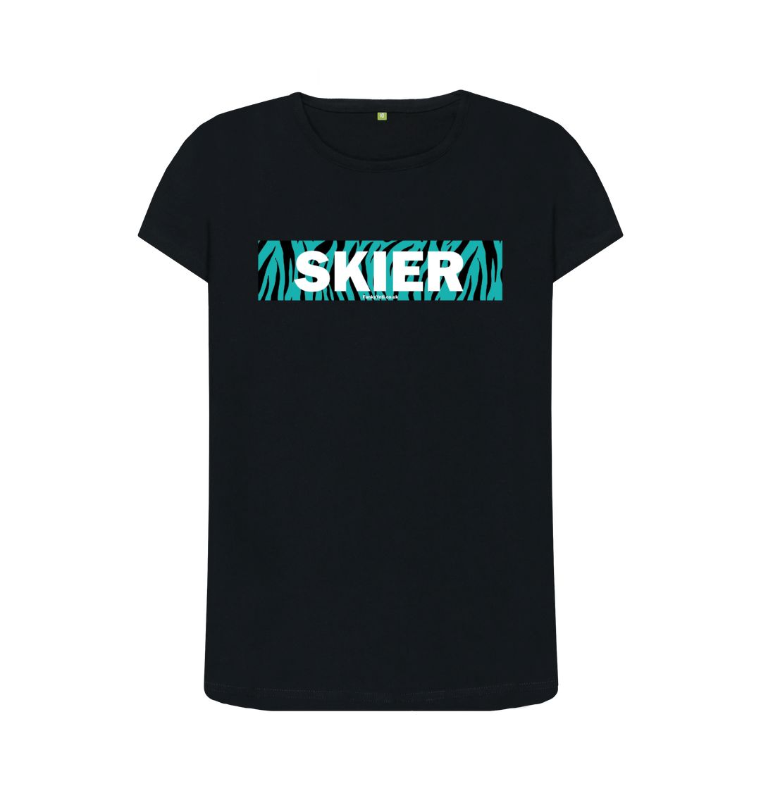 Black Women's Skier Censor Bar Organic Tee - Tiger Tealicious