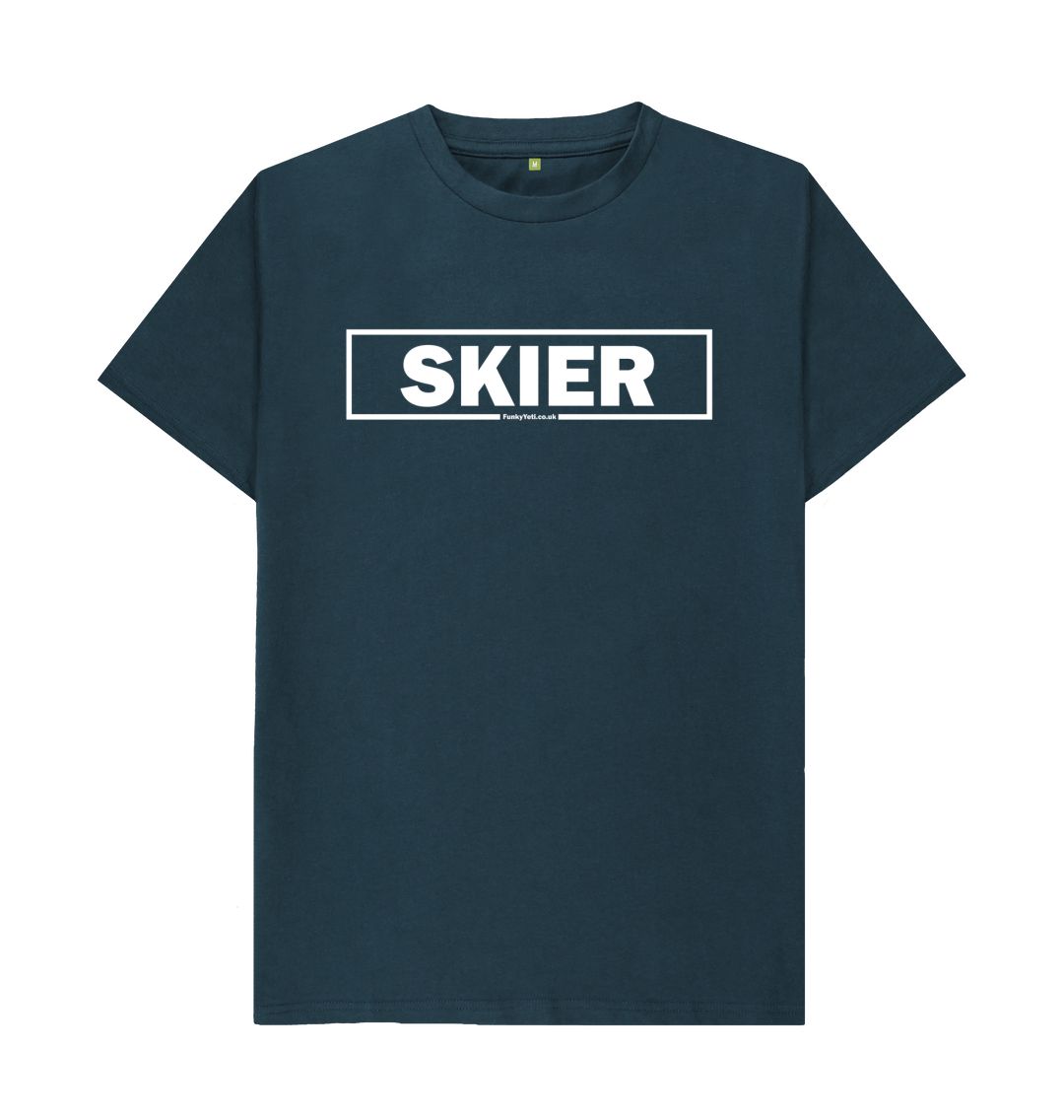 Denim Blue Men's Skier Censor Bar Organic Tee - White Outline