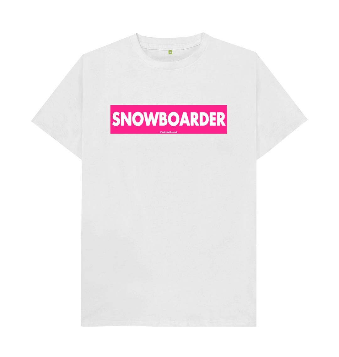 White Men's Snowboarder Censor Bar Organic Tee - Pink