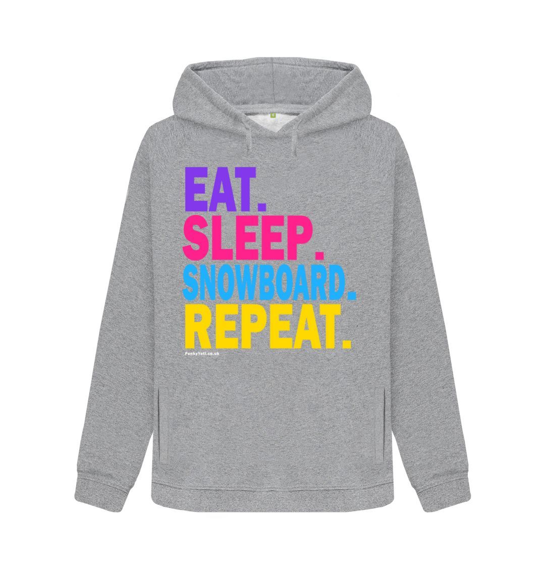 Light Heather Women's Eat Sleep Snowboard Repeat Organic Pullover Hoodie - 2024